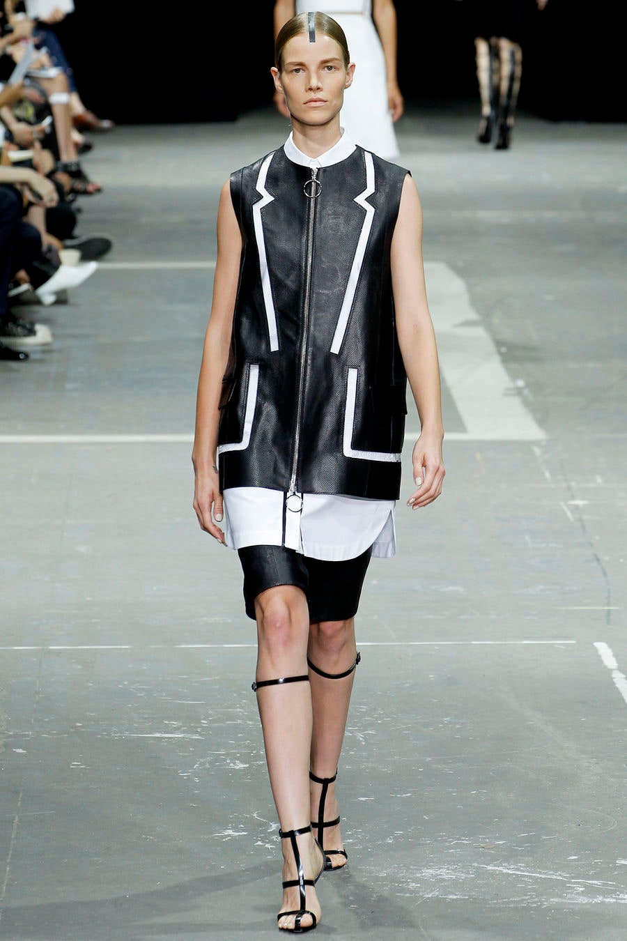 black leather sleeveless dress