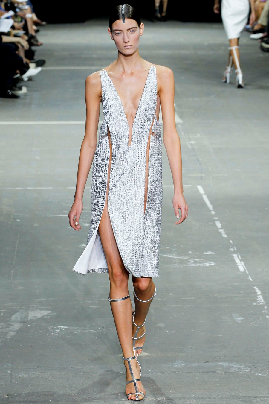 fitted white silk dress