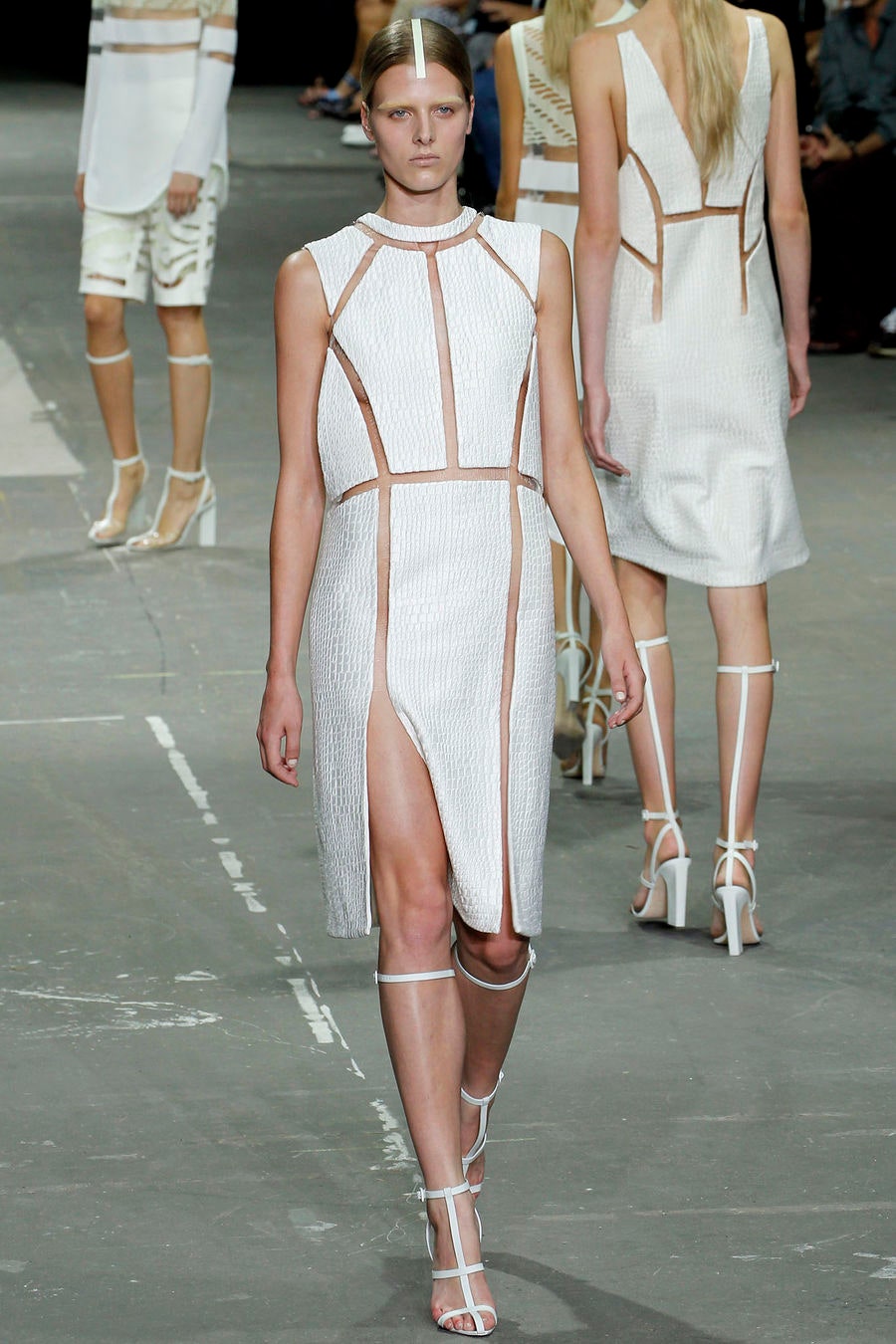 fitted white silk midi dress