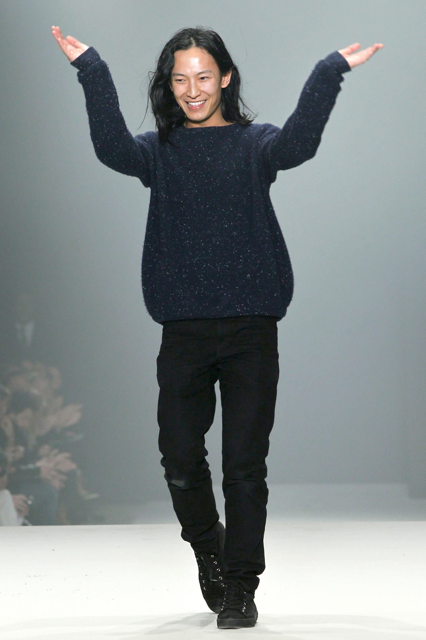 blue wool long-sleeve collared oversized sweater