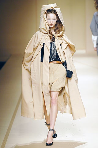 beige coat with black leather top