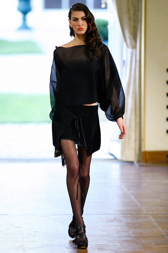 black silk top and skirt