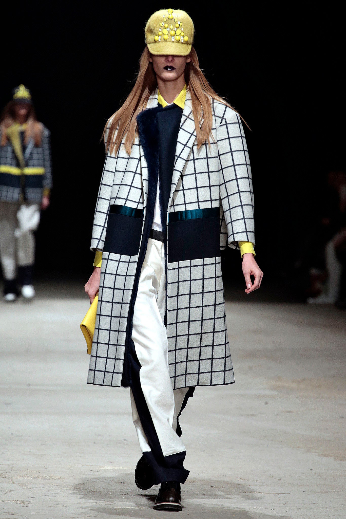 checked wool coat with pants