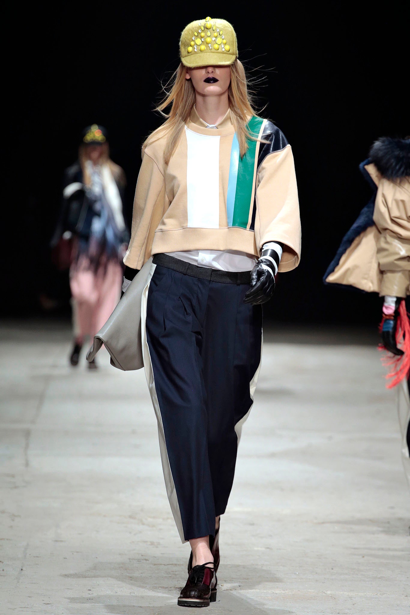 beige color-blocked relaxed top