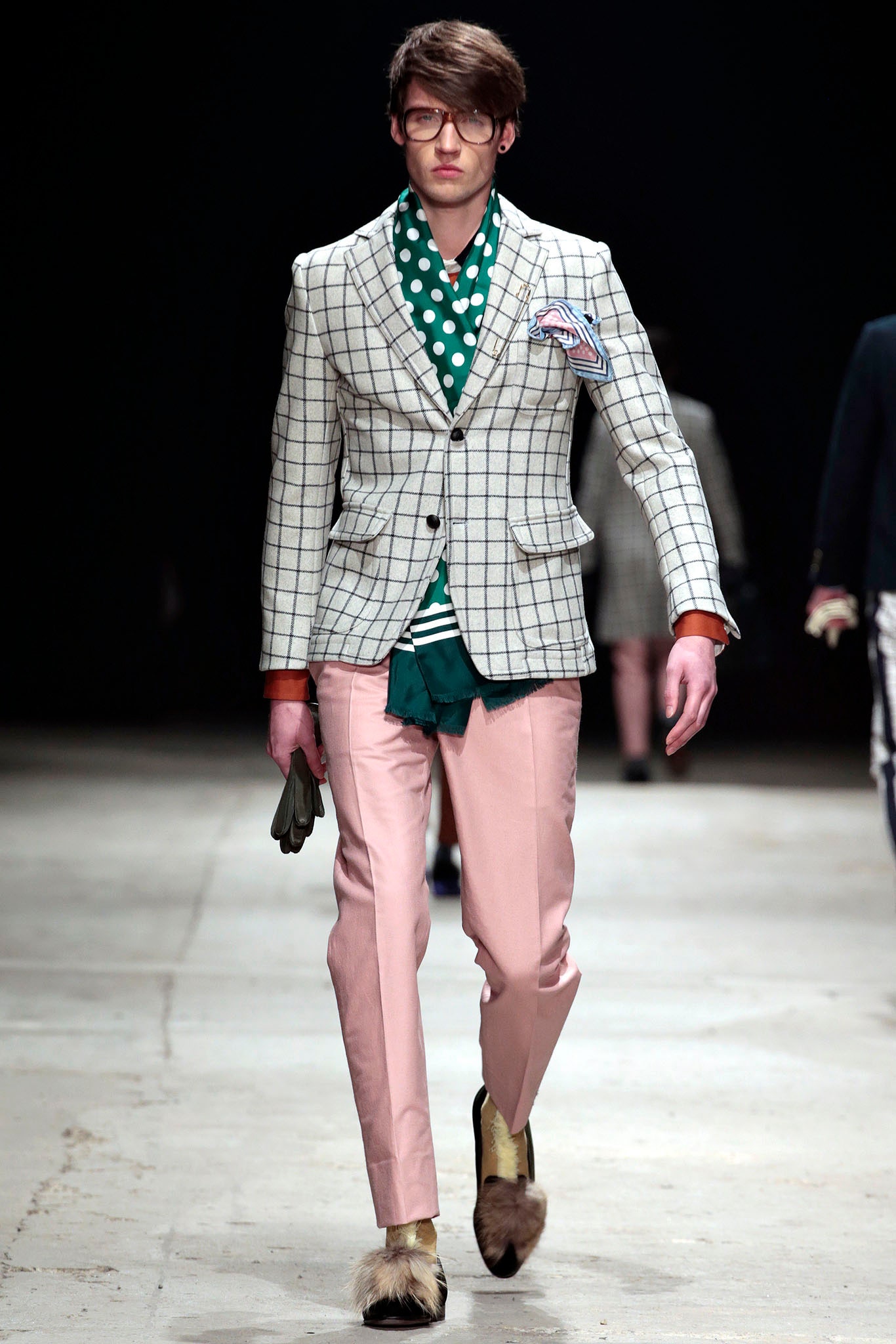 tailored checked blazer with pink pants