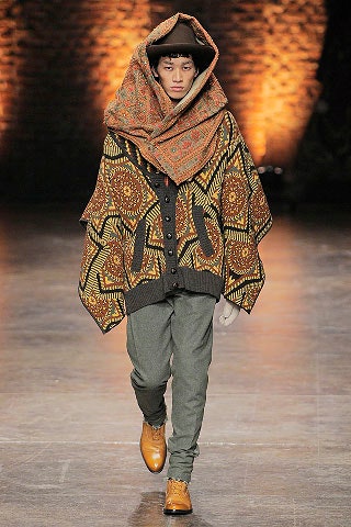 embroidered wool poncho with tailored pants