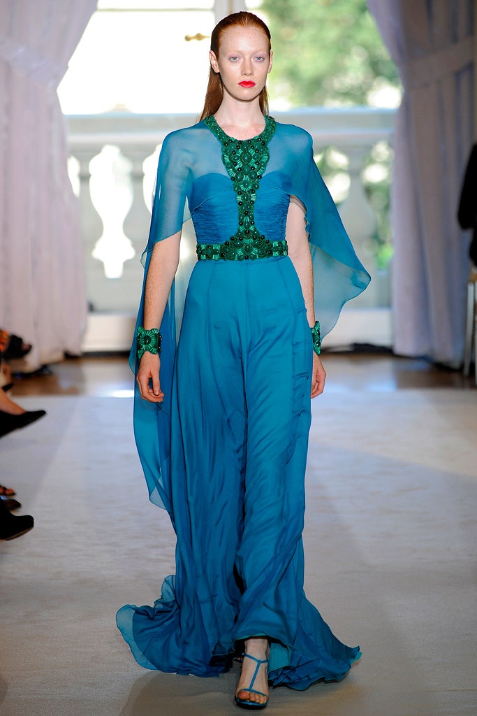 blue silk gown with cape
