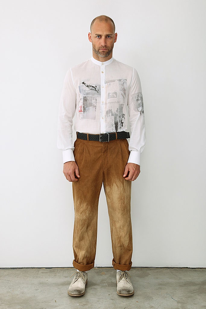 white cotton long-sleeve collared relaxed buttoned printed shirt