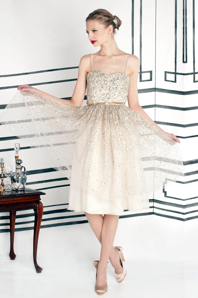 beige gold sequined mini dress