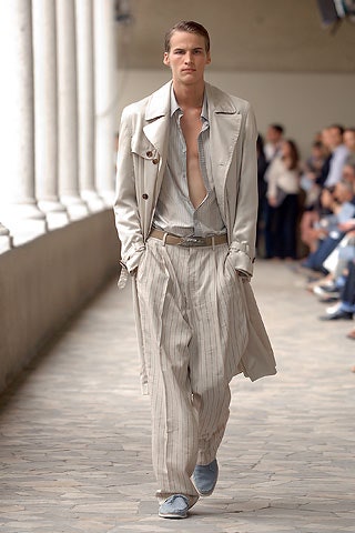 beige trench coat with striped shirt