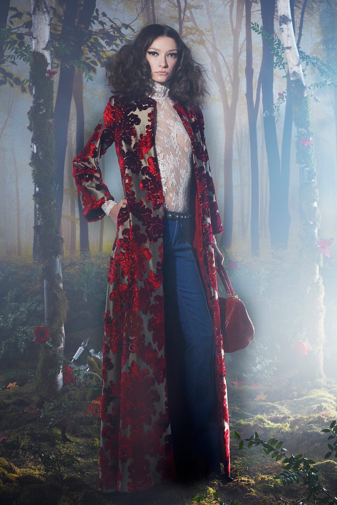 red velvet coat with lace top