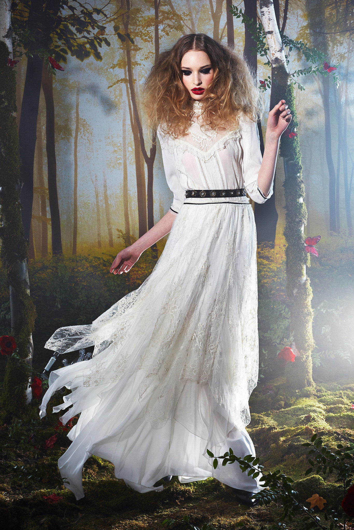 white silk lace gown with belt