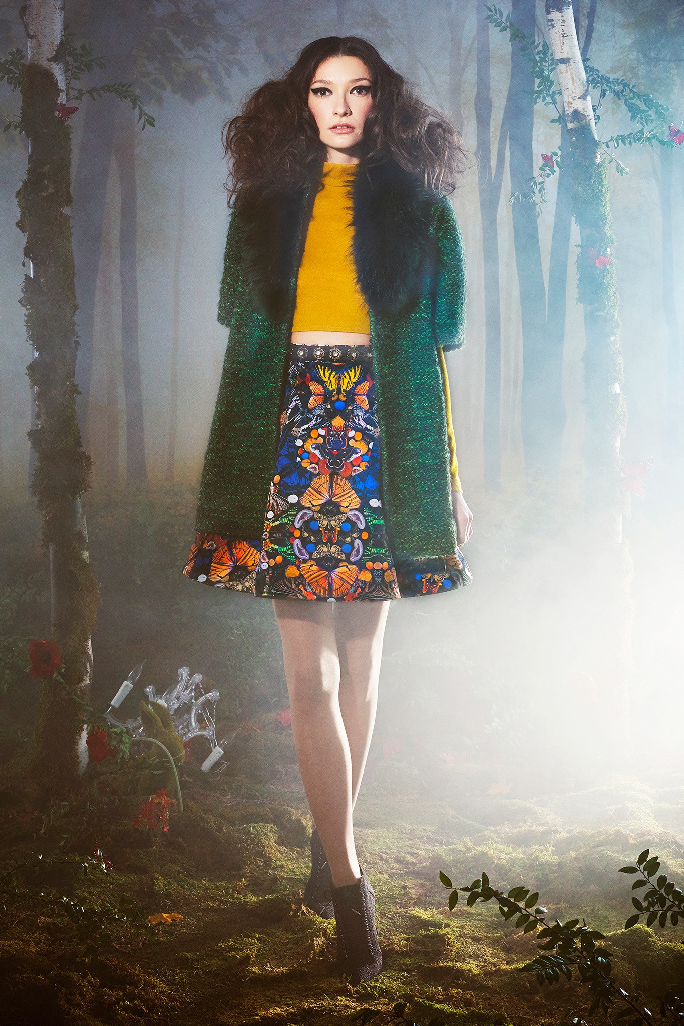 yellow fitted top with multi flared skirt