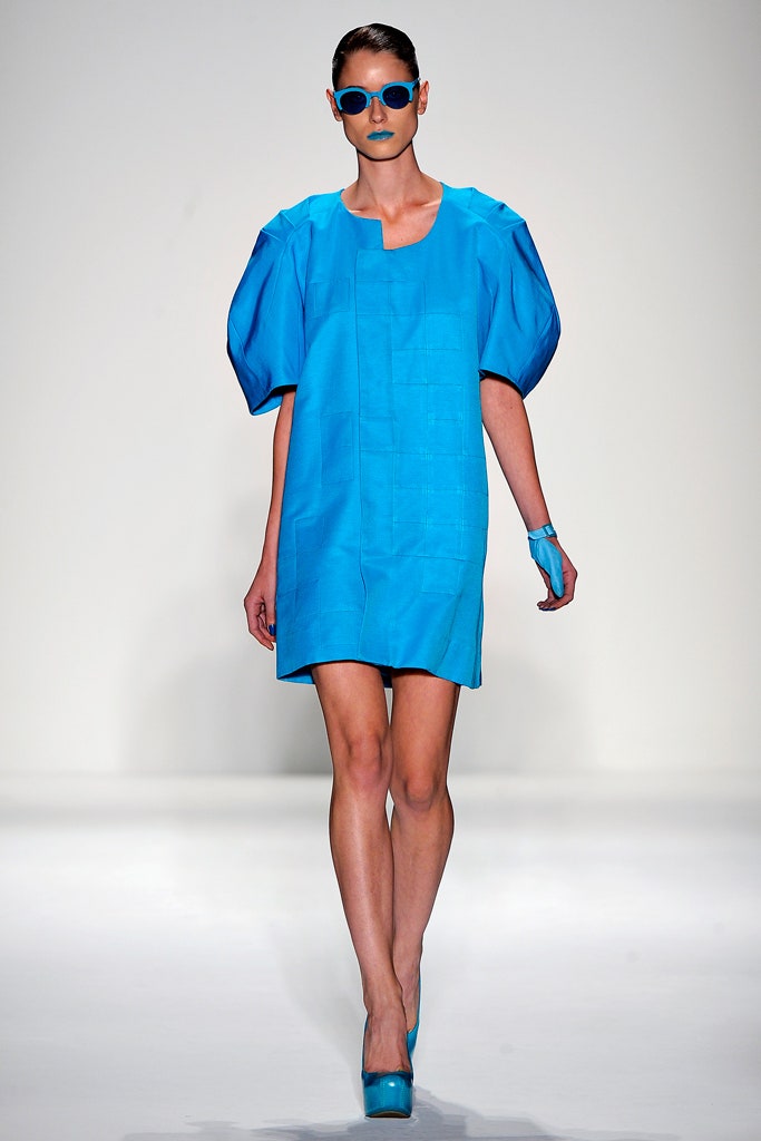 blue cotton short-sleeve collared relaxed pencil short dress