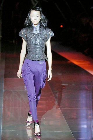 purple tailored pleated pants