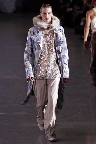 blue and white coat with sequin top