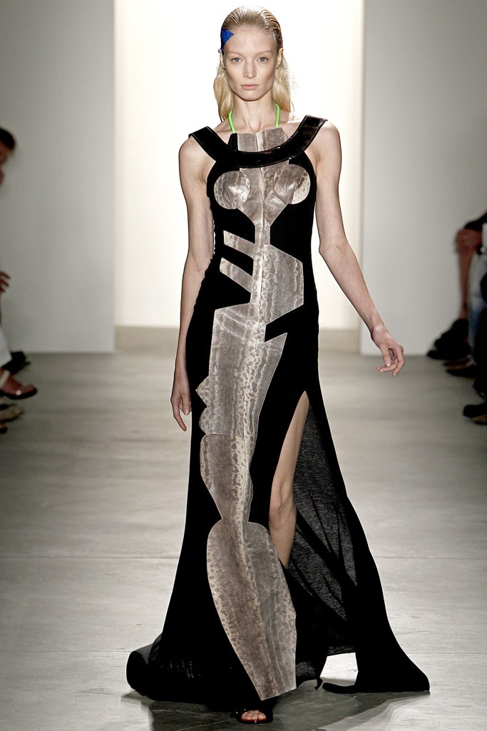 black and beige fitted gown