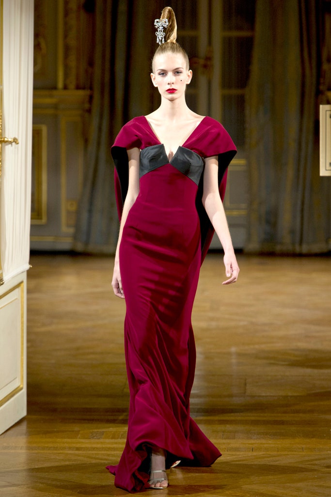 red silk fitted gown