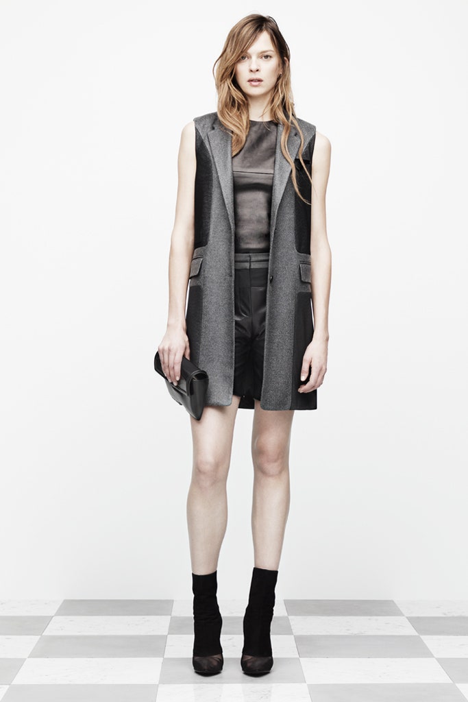 gray wool sleeveless collared tailored layered blazer