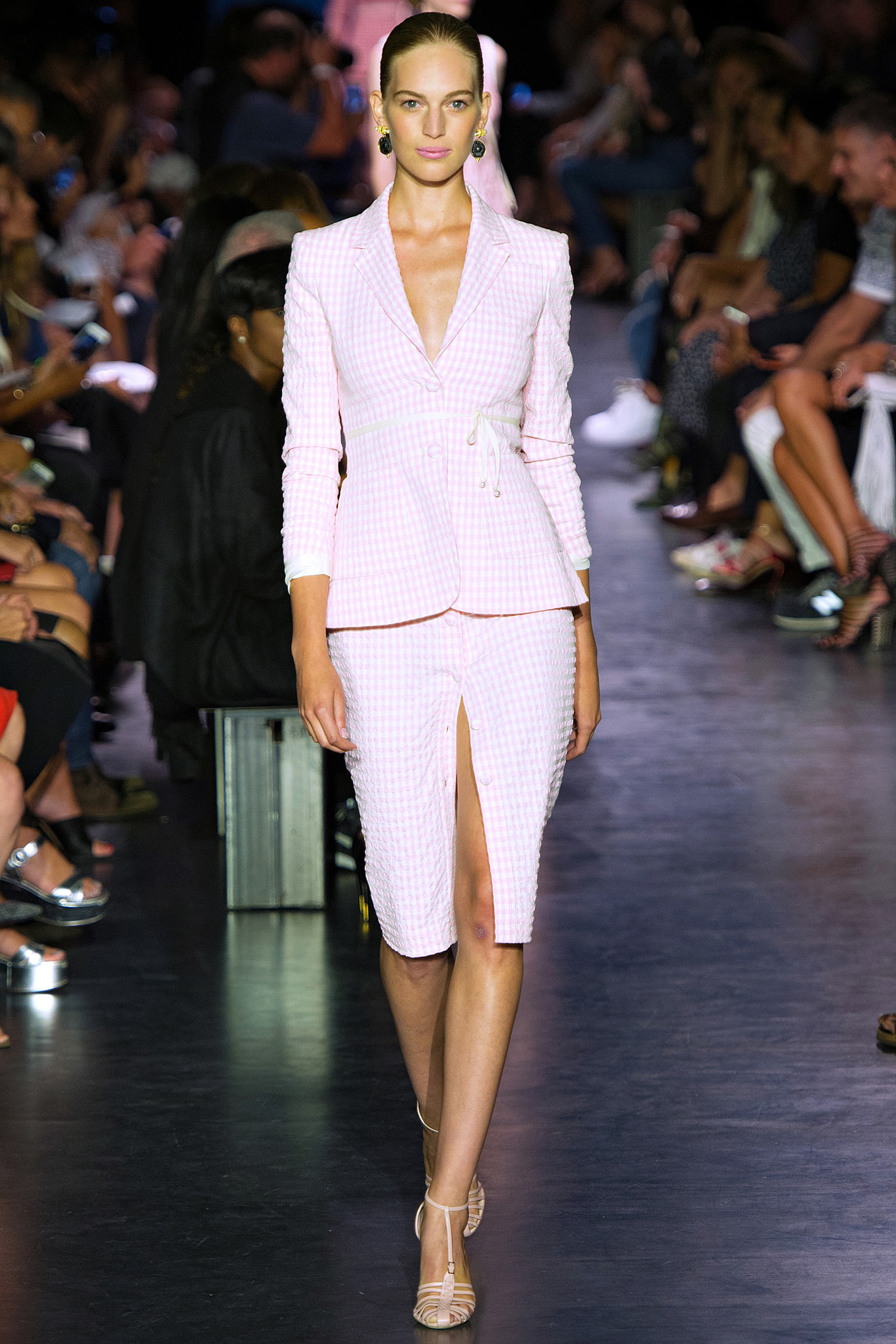 fitted pink checked suit