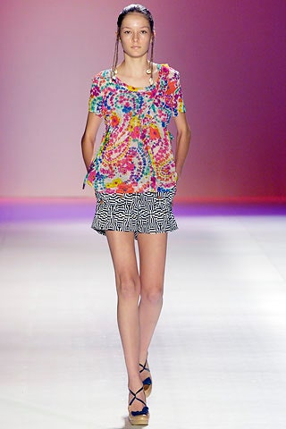 colorful relaxed top with pencil skirt