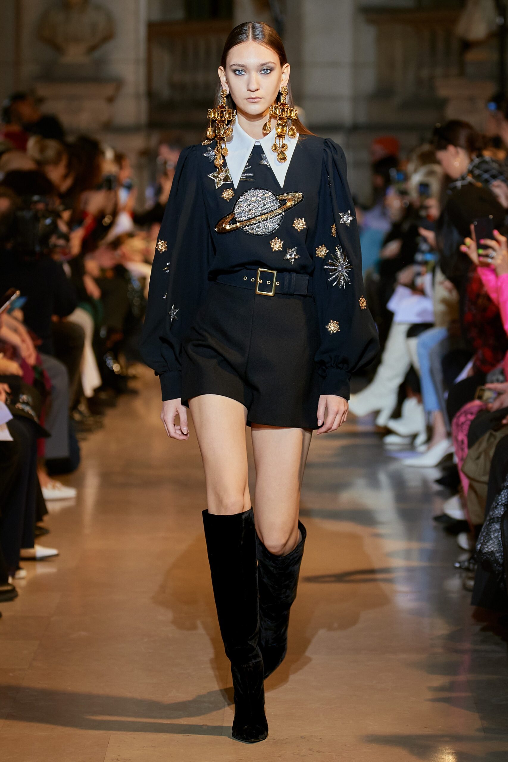 black fitted blouse and shorts