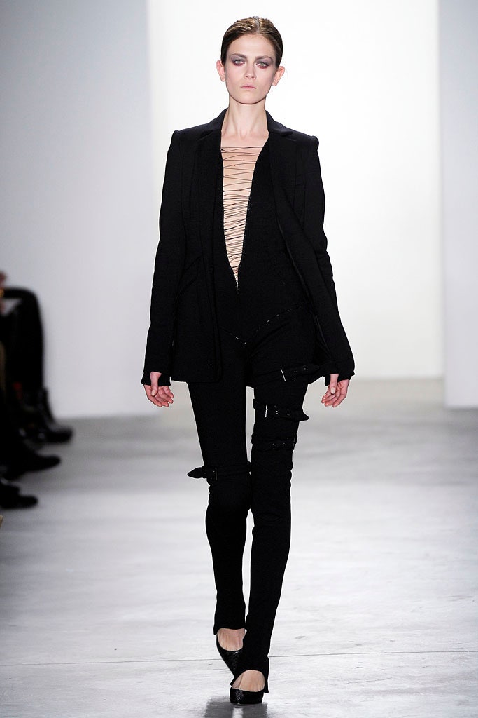 black tailored blazer and fitted top