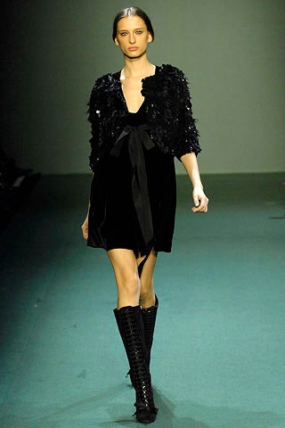 black velvet mini dress with faux-fur jacket