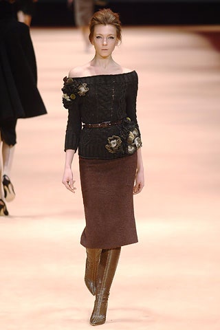 black fitted top with brown midi skirt