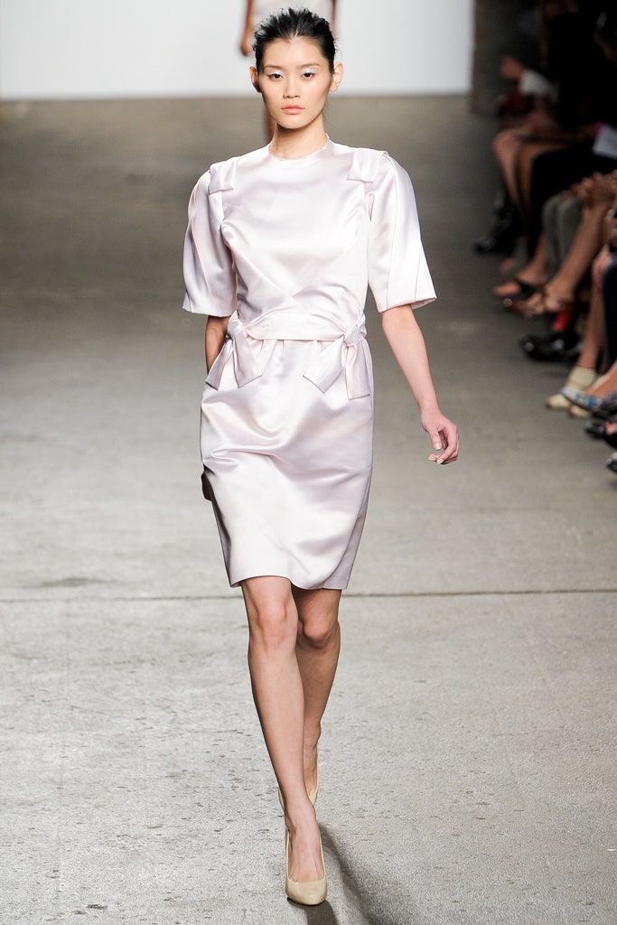 pink silk belted dress