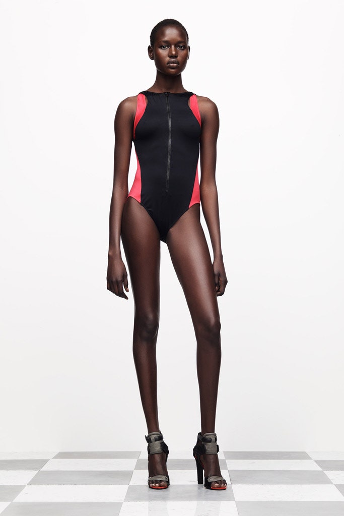 black and red fitted swimsuit