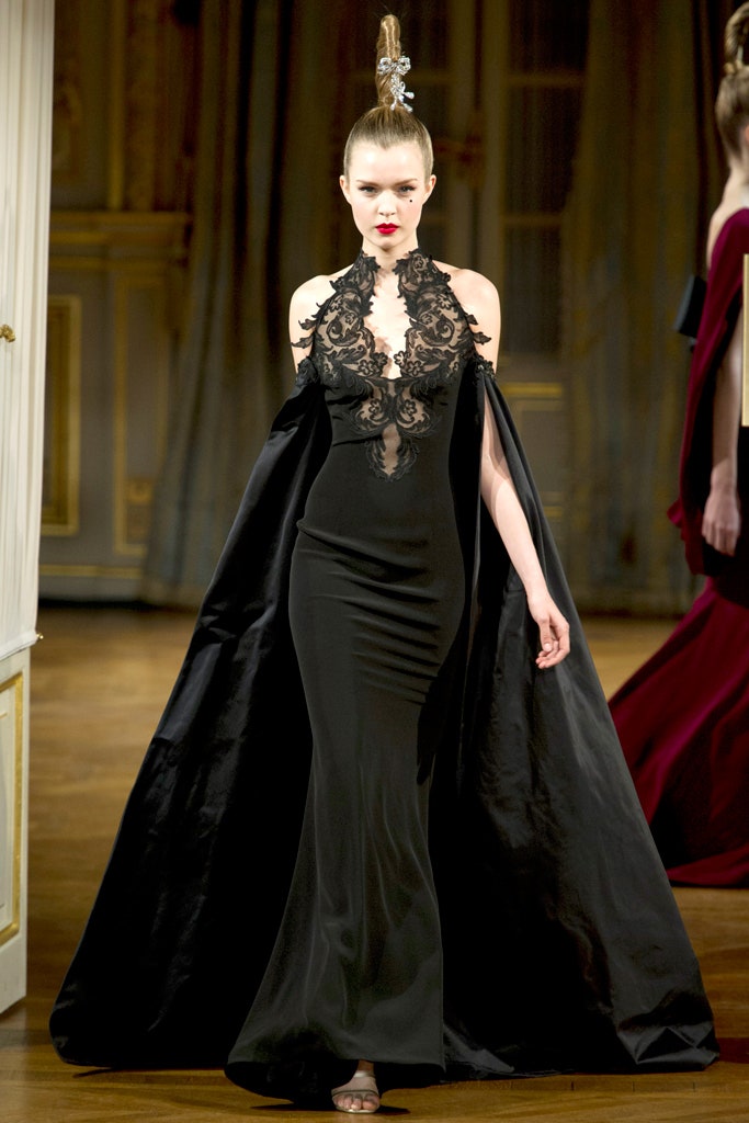 black silk long-sleeve structured draped cape