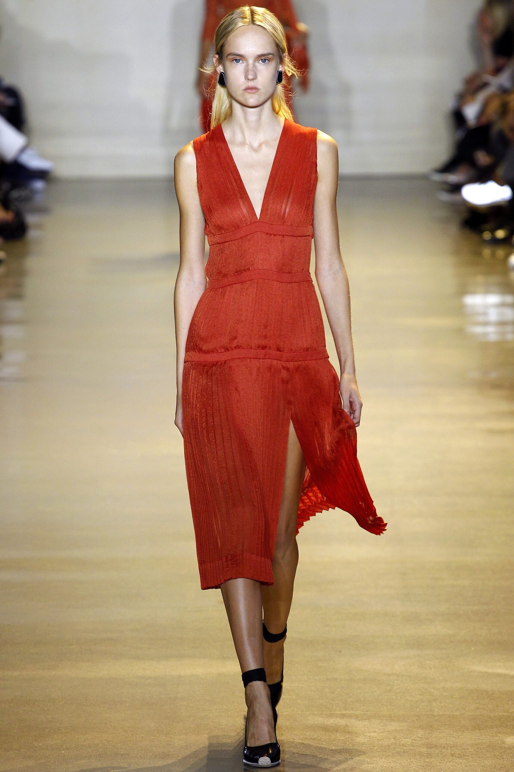 red silk sleeveless dress