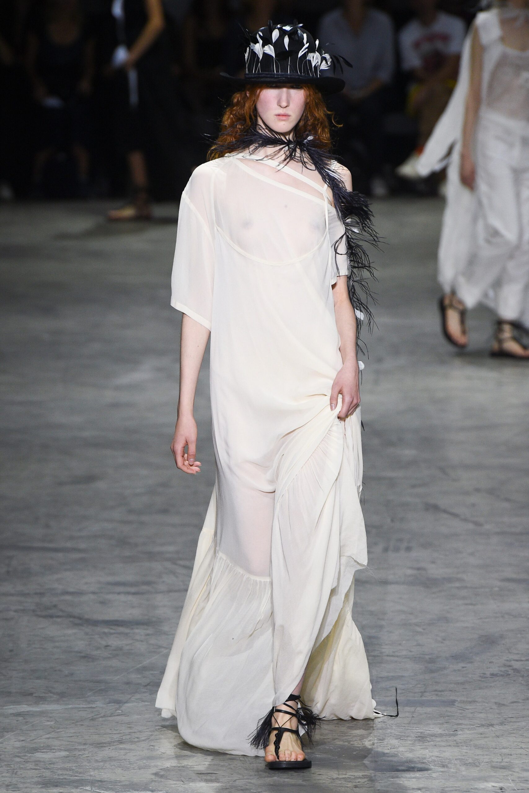 white sheer off-shoulder dress