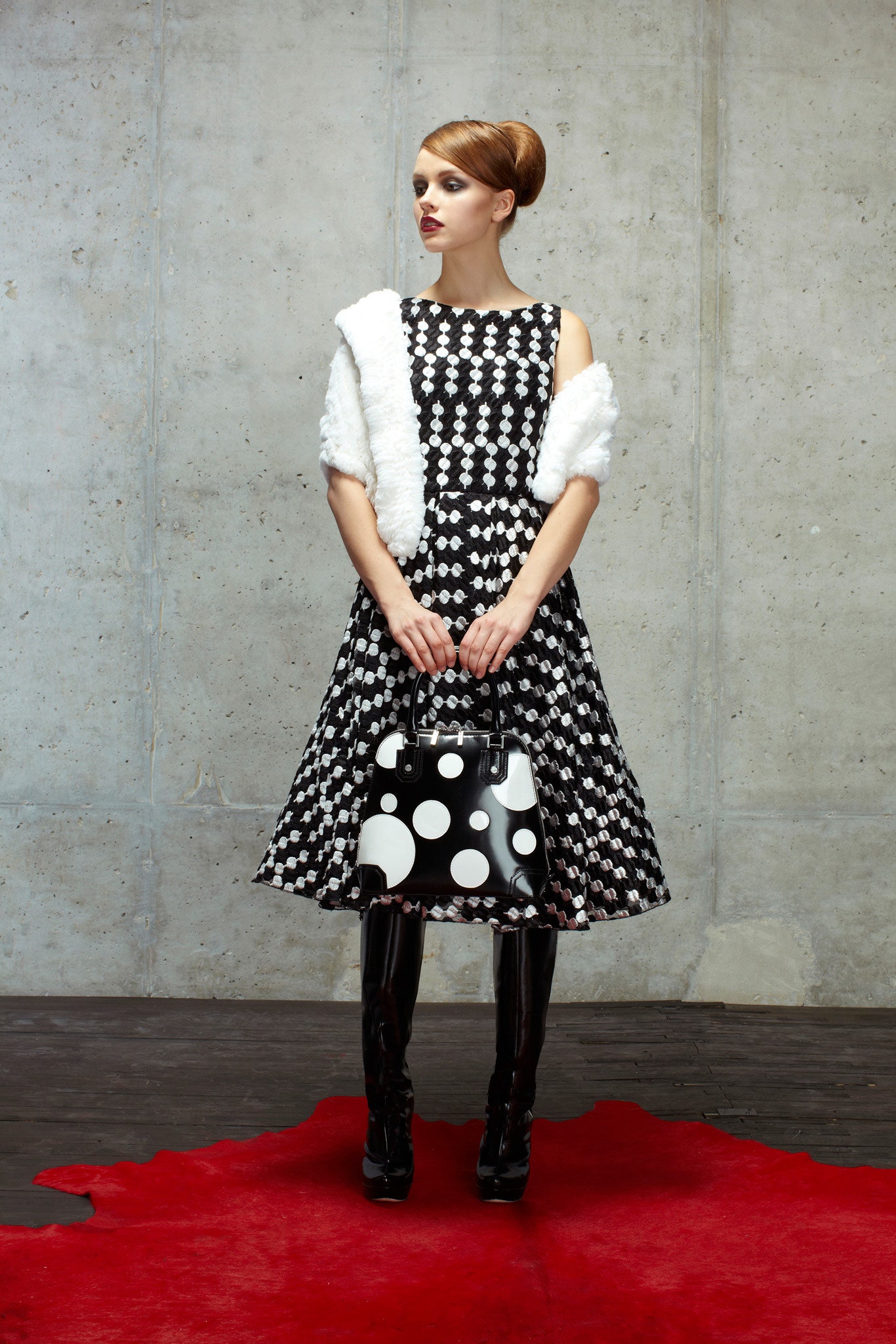black and white polka-dot dress