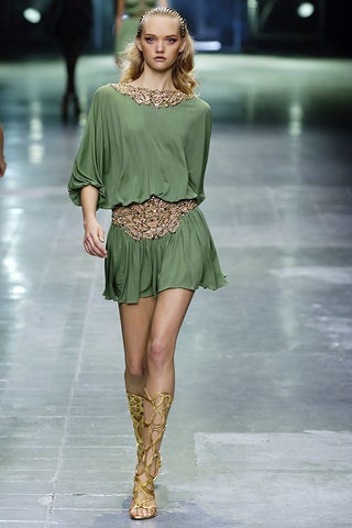 green silk sleeveless high-neck fitted pleated embellished dress
