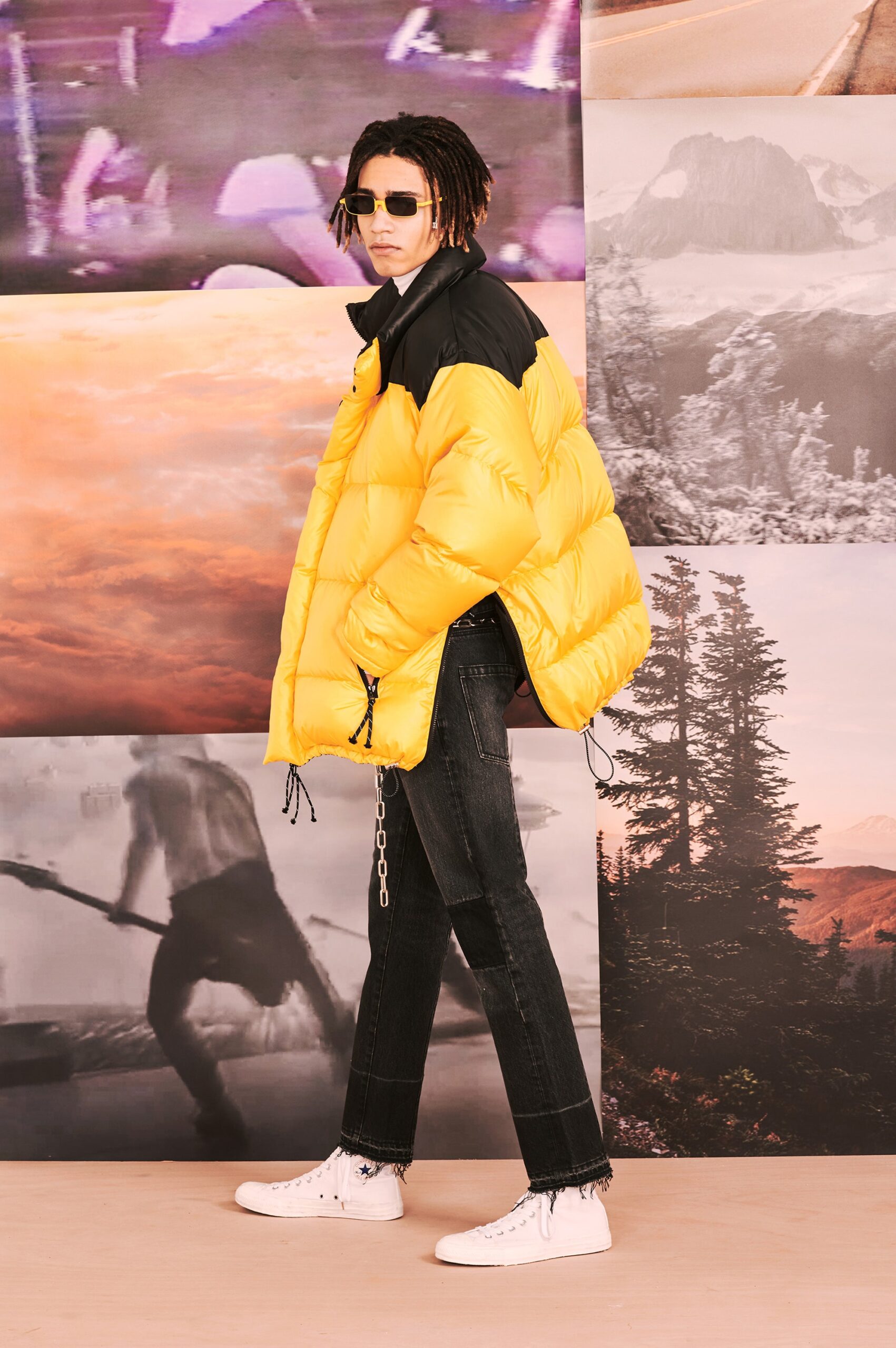 yellow jersey long-sleeve hooded relaxed zippered jacket