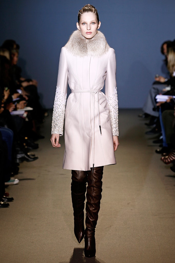 pink silk long-sleeve collared fitted zippered beaded coat
