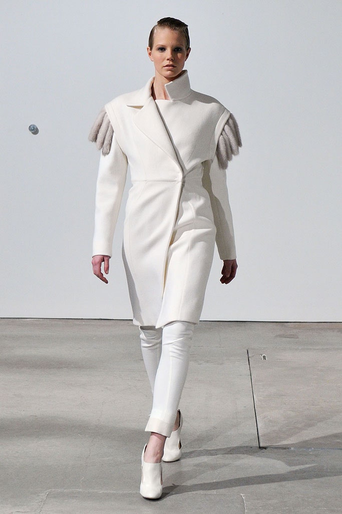 white fitted coat with asymmetric design
