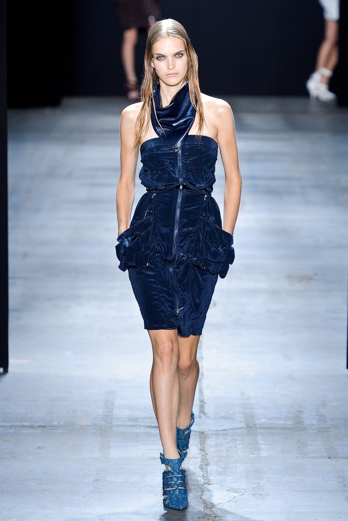 blue silk fitted dress
