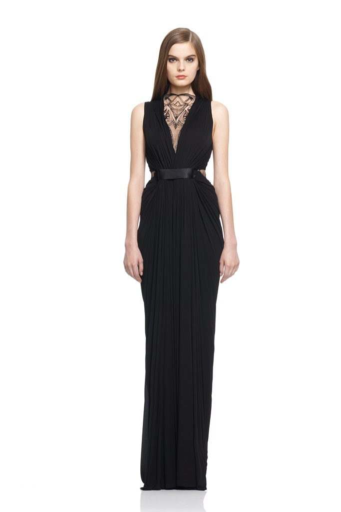 black silk fitted gown