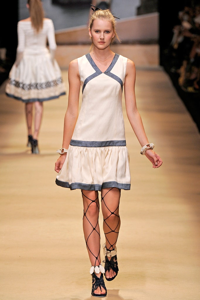 white and blue tiered dress