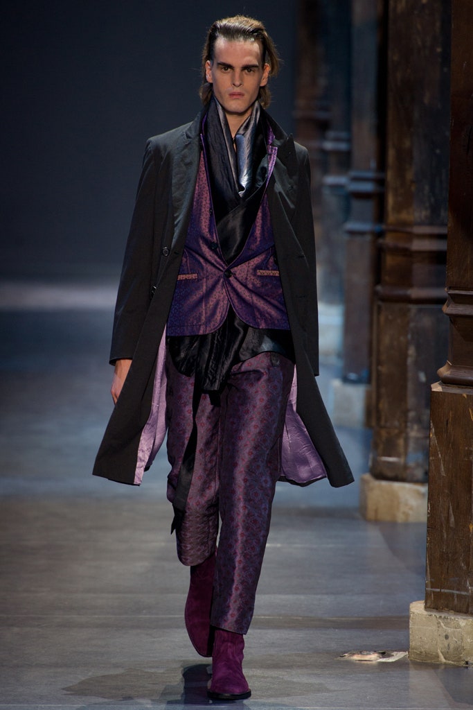 black coat purple blazer outfit