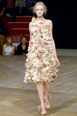 beige pink brown ruffled dress