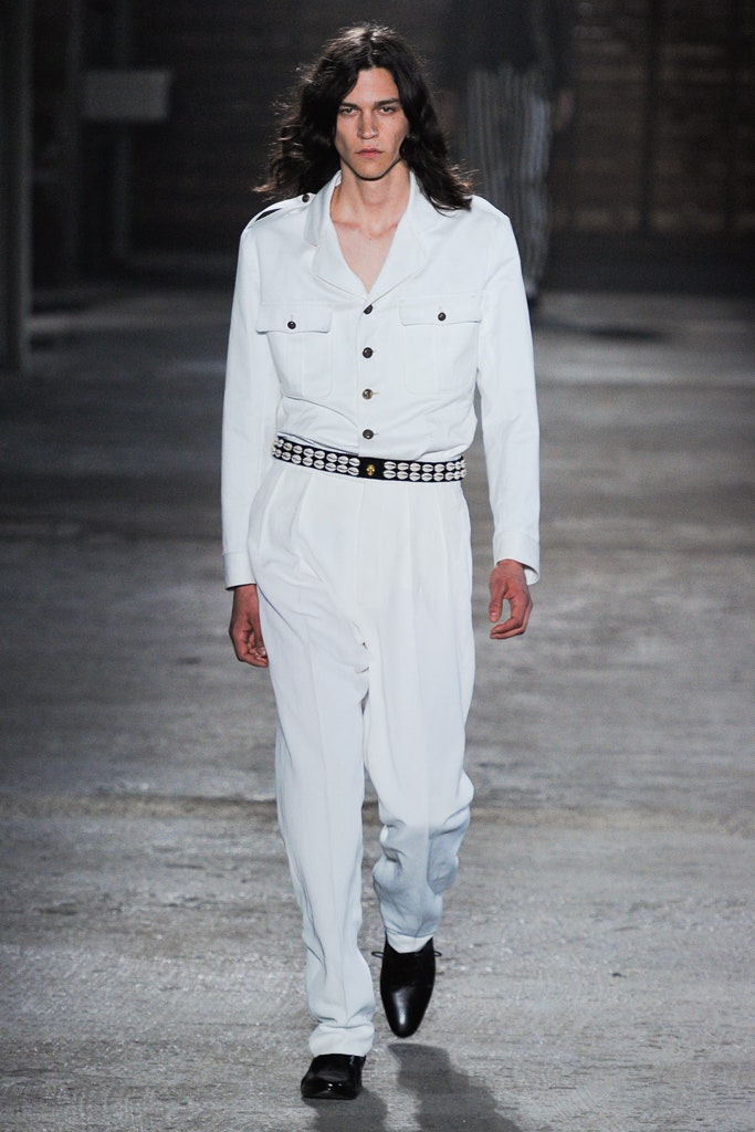white fitted jumpsuit with black belt
