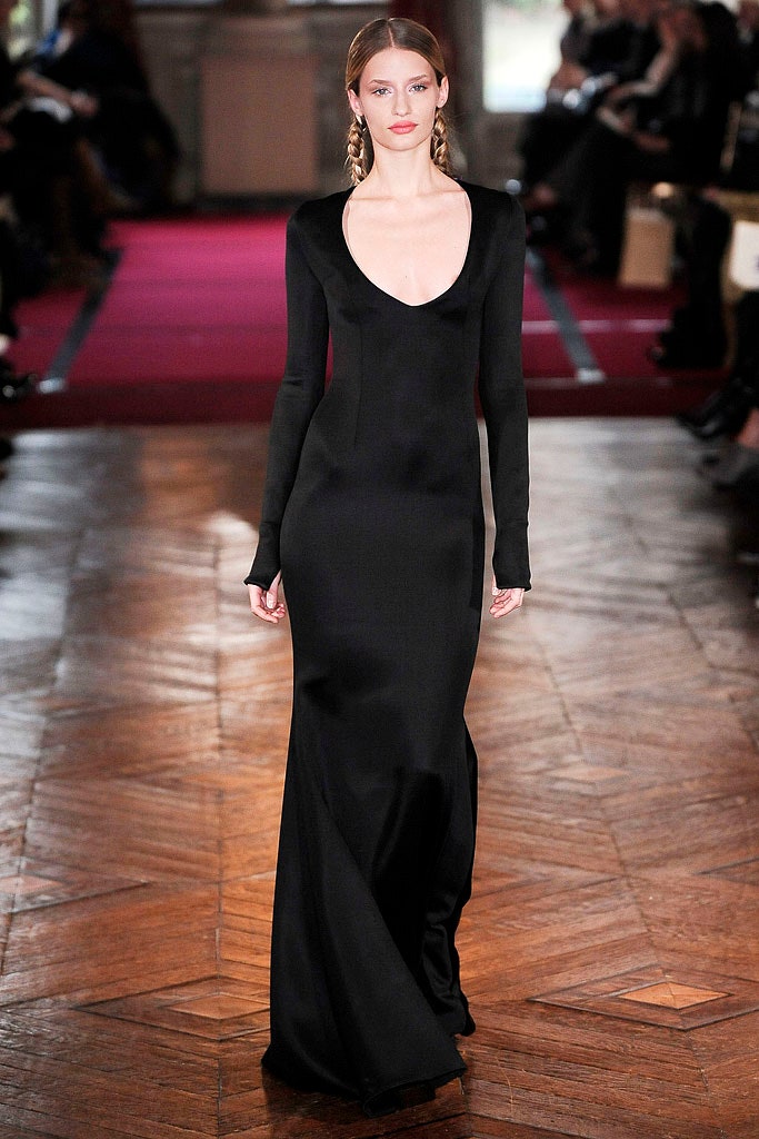 black silk fitted gown