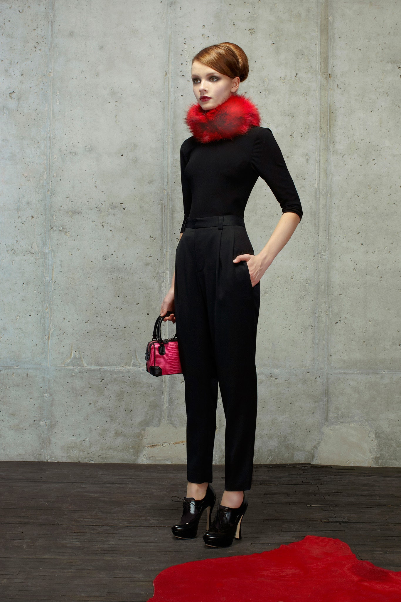 black fitted top with tailored pants