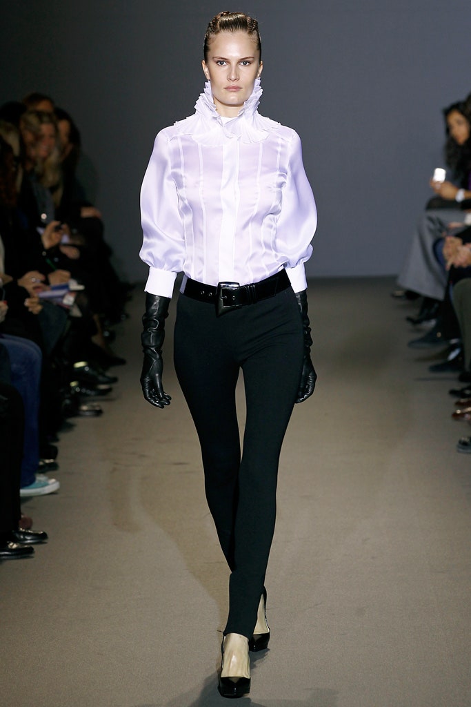 white silk blouse with black pants