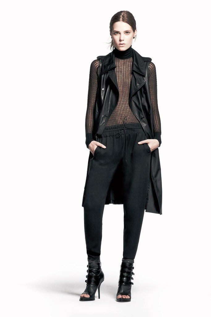 black mesh long-sleeve high-neck fitted ribbed sheer top
