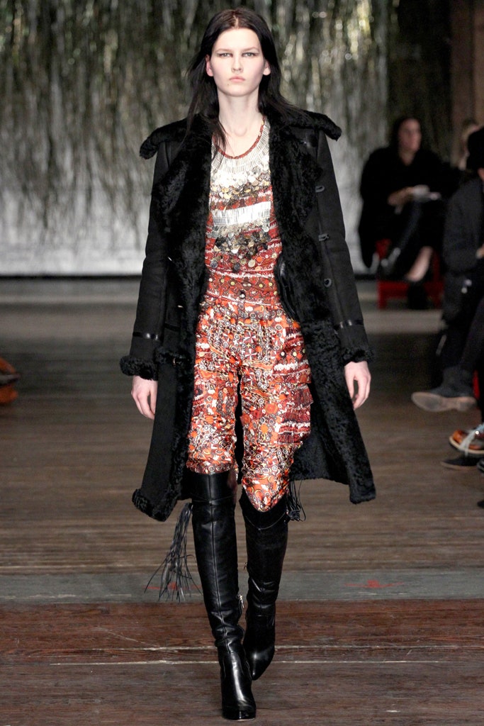 black wool coat with sequined shorts